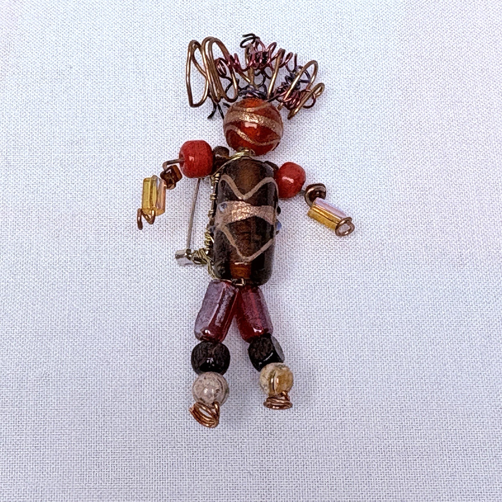Vintage Figural Artisan Boho Crazy Hair Beaded Pin Brooch